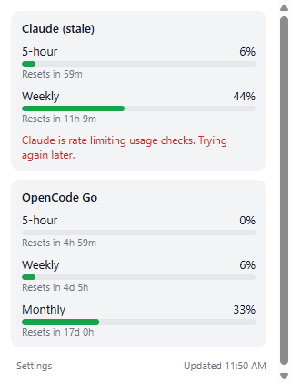 Usage Tray Popup